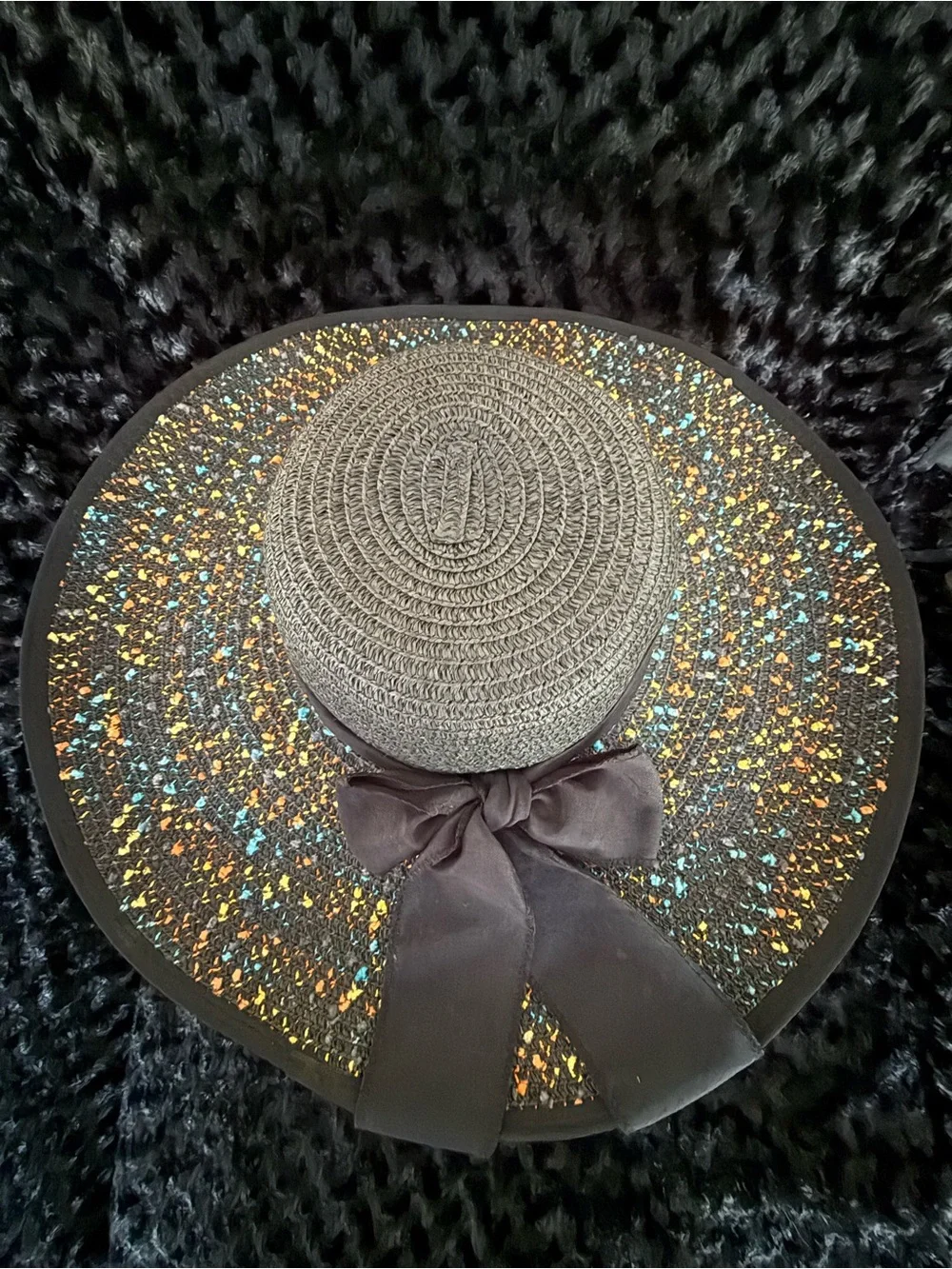 Petalum Floppy Foldable Black Speckled Wide Brim Straw Sun Hat